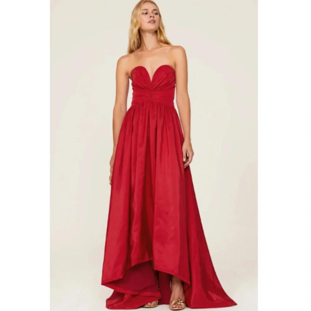 ML Monique Lhuillier Strapless High Low Maxi Gown Dress Red Women's Size 4 - Picture 5 of 14